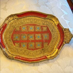 Vintage Ornate Florentine Gold and Red Tray